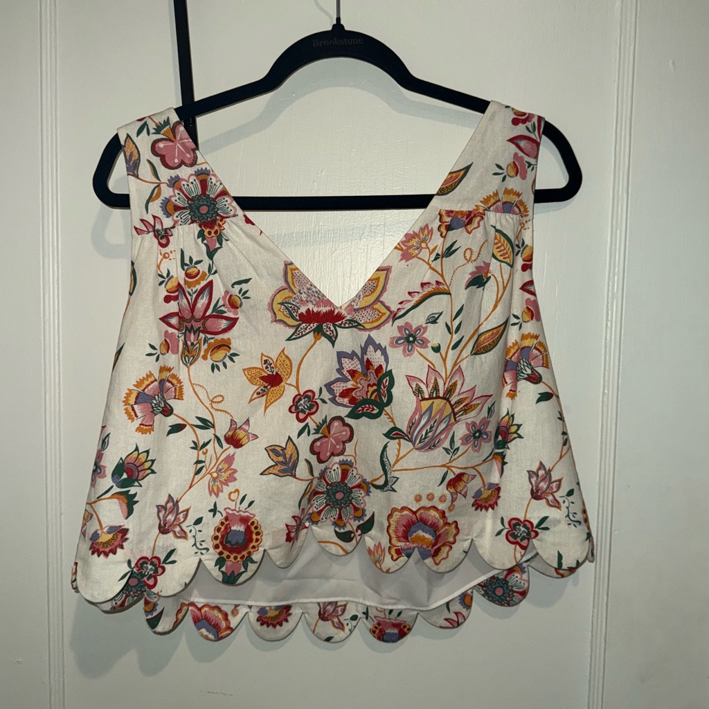 Mason’s Daughter Jacobean Scalloped Tank & Cotton Poplin Midi Skirt